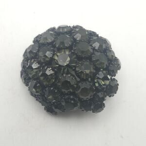 Vintage Signed Warner Black Rhinestone Dome Cluster Japanned Round Brooch Pin